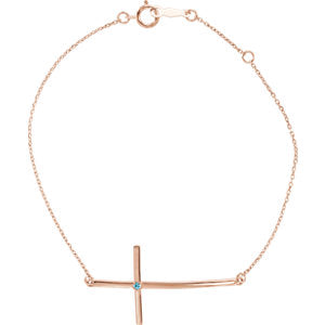 14K Rose Blue Zircon Sideways Cross Bracelet