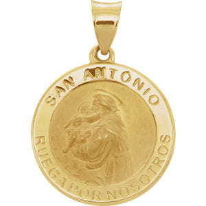 14K Gold 18 MM Round Hollow Spanish St. Anthony Medal