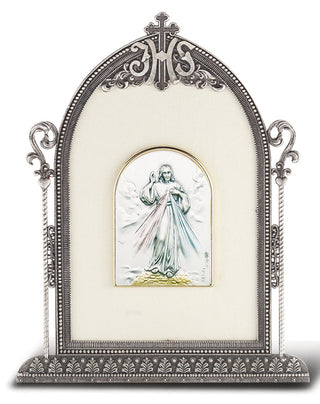 6 1/2-inch by 4 1/2-inch Antique Silver Frame w/Sterling Silver Divine Mercy Image - SALE