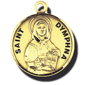 7/8-inch 14K Gold Round Saint Dymphna Medal