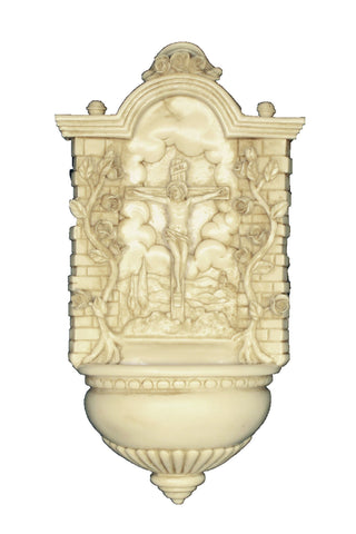 Crucifixion Font in Antiqued Alabaster 9.5"