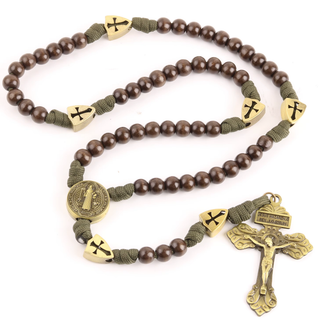 St. Benedict Spiritual Warrior Rosary - Khaki Paracord
