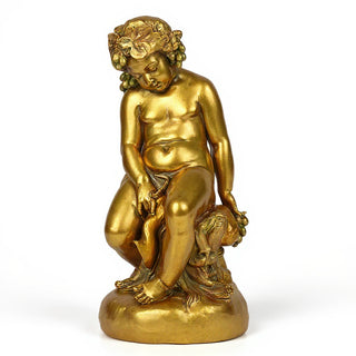 Como Cherub & Lion Statue - 34-inch — Antique Gold finish