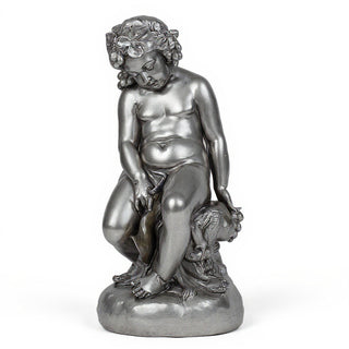 Como Cherub & Lion Statue - 34-inch — Aged Silver finish