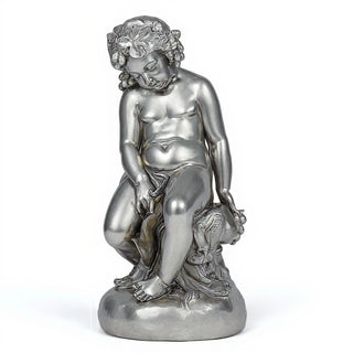 Como Cherub & Lion Statue - 34-inch — Antique Silver finish