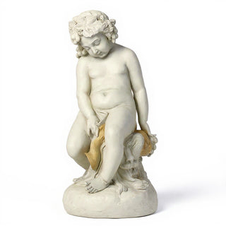 Como Cherub & Lion Statue - 34-inch — Antique White finish