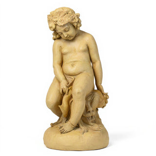 Como Cherub & Lion Statue - 34-inch — Dusted Sand finish