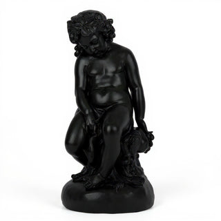 Como Cherub & Lion Statue - 34-inch — Flat Black finish
