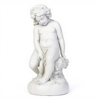 Como Cherub & Lion Statue - 34-inch — Flat White finish