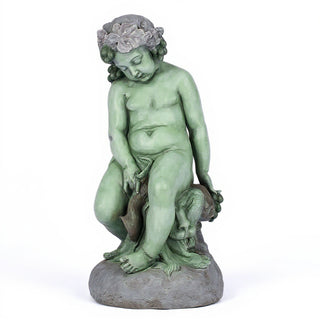 Como Cherub & Lion Statue - 34-inch — Mossy Green finish
