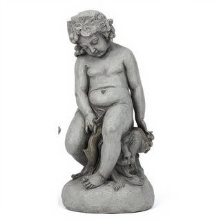 Como Cherub & Lion Statue - 34-inch — Old Stone finish