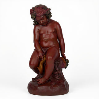 Como Cherub & Lion Statue - 34-inch — Rust finish