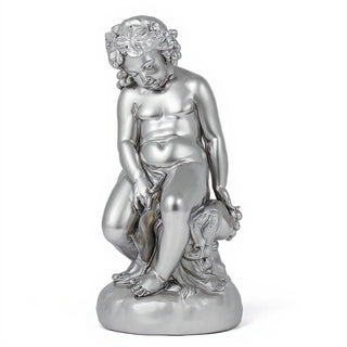Como Cherub & Lion Statue - 34-inch — Silver finish