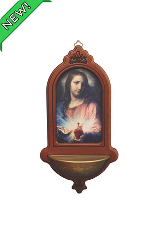 Sacred Heart of Jesus Wood Holy Water Font 5.5x10"