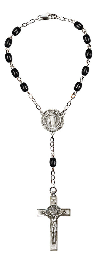 Silver-Plated 5x8mm Saint Benedict Auto Rosary