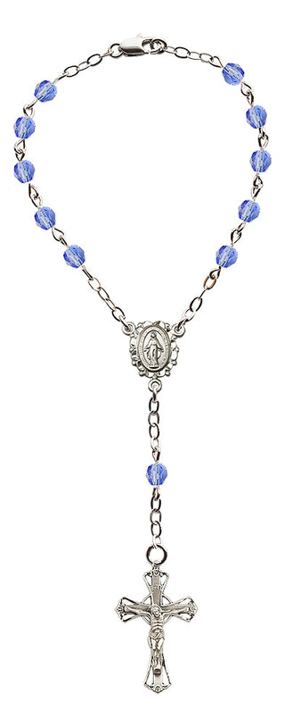 Silver Plated 6mm Light Sapphire Fire Polished Beads Miraculous Auto Rosary