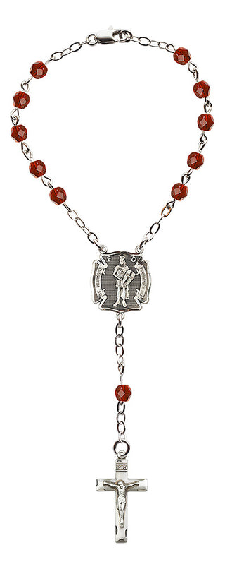 Silver Plated 6mm Ruby Fire Polished Beads Saint Florian Auto Rosary