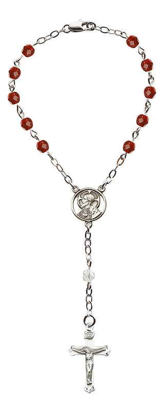 Silver Plated 6mm Ruby and Crystal Fire Polished Beads Sacred Heart Auto Rosary