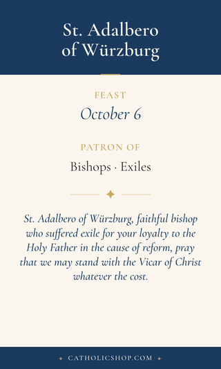 Saint Adalbero of Würzburg holy card  with feast day, patronage, and prayer