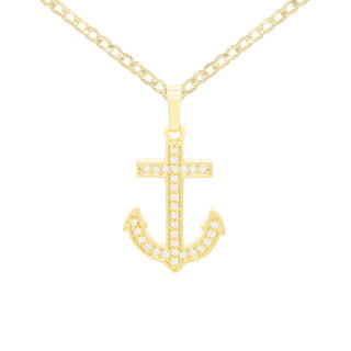 Cubic Zirconia Devil Anchor Cross Pendant 14K Gold Filled Necklace Set