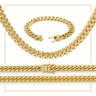 Cuban Link 14K Gold Plated Necklace 30" Bracelet 8.5" Set For Men