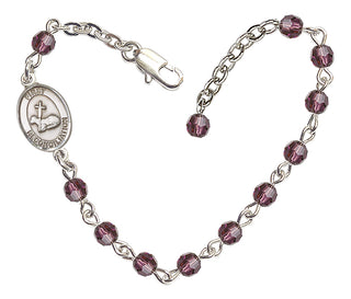 Adjustable Silver Plated 4mm Fire Polished First Reconciliation Bracelet in Amethyst