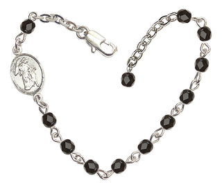 Adjustable Silver Plated 4mm Fire Polished Guardian Angel Bracelet in Black