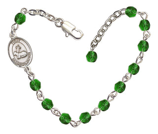 Adjustable Silver Plated 4mm Fire Polished First Reconciliation Bracelet in Emerald