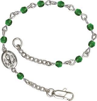 Silver Plated Bracelet with 4mm Emerald Fire Polished beads