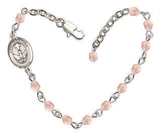 Adjustable Silver Plated 4mm Fire Polished Confirmation Bracelet in Light Rose