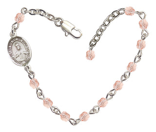 Adjustable Silver Plated 4mm Fire Polished Scapular Bracelet in Light Rose