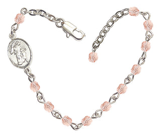 Adjustable Silver Plated 4mm Fire Polished Guardian Angel Bracelet in Light Rose