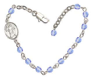 Adjustable Silver Plated 4mm Fire Polished Guardian Angel Bracelet in Light Sapphire