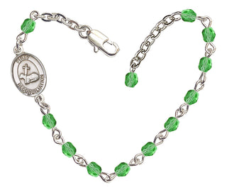 Adjustable Silver Plated 4mm Fire Polished First Reconciliation Bracelet in Peridot