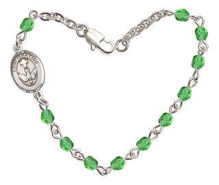 Adjustable Silver Plated 4mm Fire Polished Confirmation Bracelet in Peridot