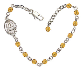 Adjustable Silver Plated 4mm Fire Polished First Reconciliation Bracelet in Topaz