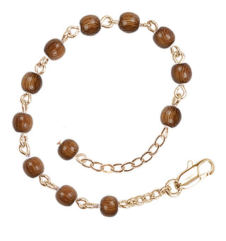 Adjustable Gold Plated 4mm Wood Beaded Bracelet