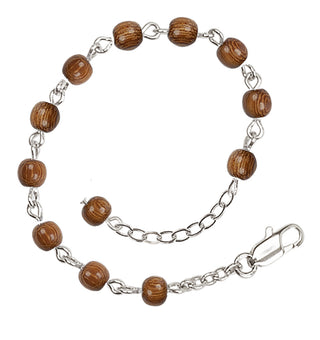 Adjustable Silver Plated 4mm Wood Beaded Bracelet