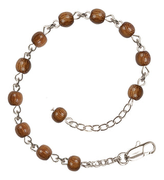 Adjustable Sterling Silver 4mm Wood Beaded Bracelet