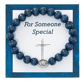 Blue Wood Saint Michael Bracelet