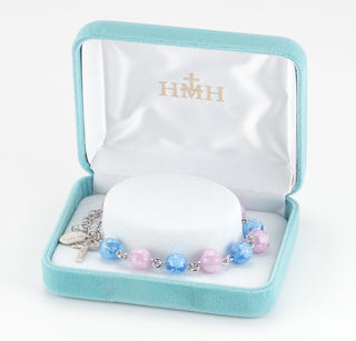 8mm Blue and Pink Venetian Rosary Bracelet
