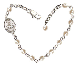 Adjustable Silver Plated 4mm Cream, Faux Pearl First Reconciliation Bracelet