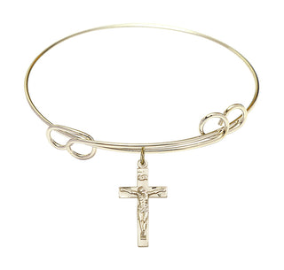 7 1/2 inch Round Double Loop Hamilton Gold Bangle Bracelet with a 14kt Gold Filled Crucifix charm.