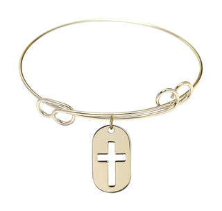 7 1/2 inch Round Double Loop Hamilton Gold Bangle Bracelet with a 14kt Gold Filled Cross Dog Tag charm.