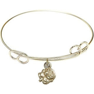 7 1/2 inch Round Double Loop Hamilton Gold Bangle Bracelet with a 14kt Gold Filled Rosebud charm.