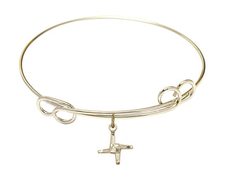 7 1/2 inch Round Double Loop Hamilton Gold Bangle Bracelet with a 14kt Gold Filled Saint Brigid Cross charm.