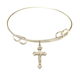 7 1/2 inch Round Double Loop Hamilton Gold Bangle Bracelet with a 14kt Gold Filled Crucifix charm.
