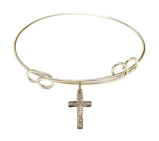 7 1/2 inch Round Double Loop Hamilton Gold Bangle Bracelet with a 14kt Gold Filled Crucifix charm.