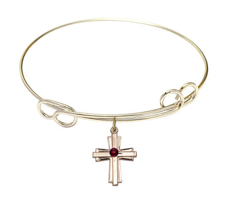 7 1/2 inch Round Double Loop Hamilton Gold Bangle Bracelet with a 14kt Gold Filled Cross charm.