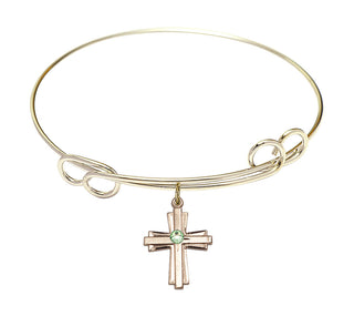 7 1/2 inch Round Double Loop Hamilton Gold Bangle Bracelet with a 14kt Gold Filled Cross charm.